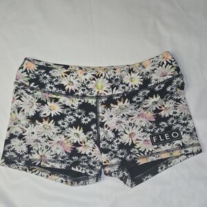 Fleo Black and White Athletic Shorts Floral Design